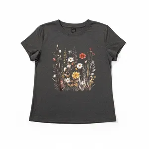 🌾 SHEIN Floral Graphic T-Shirt in Charcoal | Women’s Sz Sm thumbnail 2