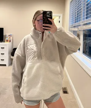 Cream Sherpa Fleece Pullover Tan Size M thumbnail 1