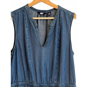 Lands End Womens Modest Tiered Denim Midi Dress Size M Western Cottage Coastal thumbnail 2