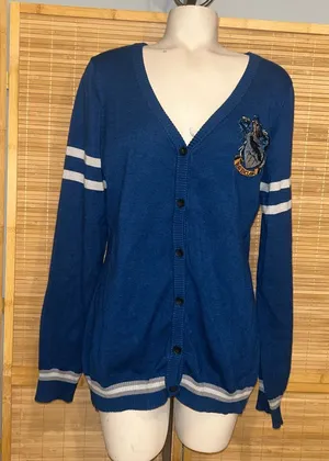 Harry Potter Blue Ravenclaw Cardigan Academic Varsity Stripe sweater Large thumbnail 1