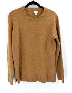J.Crew Crewneck Sweater Wool Blend Soft Minimalist Extra‎ Soft Yarn Tan Camel thumbnail 1