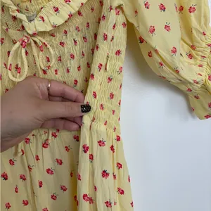 Faithfull the Brand Puff Sleeve Yellow Floral Sage Mini Dress Size Large thumbnail 8