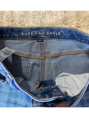 American Eagle Mom Straight medium-dark check plaid stretch denim jeans Size 6 thumbnail 3