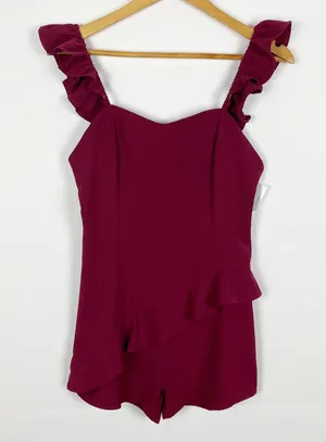 Wake Up Ruffle Romper Maroon Size Small thumbnail 1