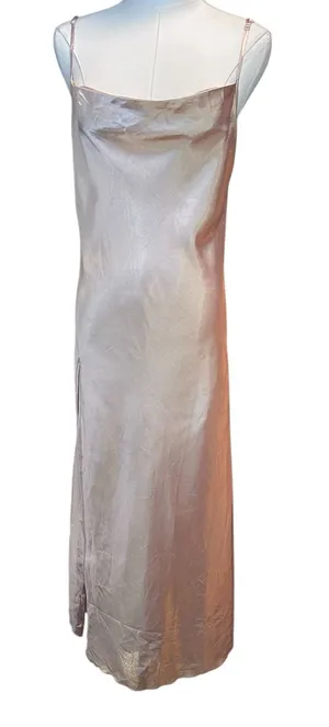 Slip Dress Long High Slit Drapery Neck Beige Ankle SZ SM Y2K Romantic Boho Chic thumbnail 1