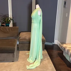 Women’s Full Length Sleeveless Green Chiffon Dress Long Flowing Panels Size 14 thumbnail 4