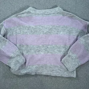Blu Pepper V-Neck Stripe Pullover Sweater Women's Medium Gray/Purple Knit Boxy thumbnail 9
