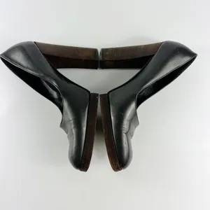 Gucci Vintage 90's Dark Taupe /Brown Leather Wood Platform Heels Shoes Women 8 thumbnail 7