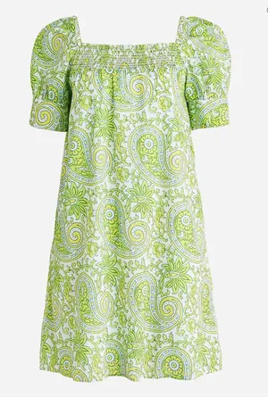 SZ Blockprints X J.Crew squareneck puff-sleeve mini dress in citrus paisley thumbnail 1