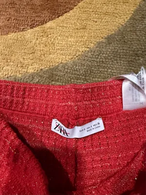 Zara Women Red Stretchy Tweed Style High Waisted Flare Pull On Pants 27” Inseam thumbnail 4