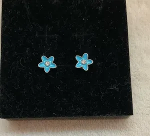 Blue Flower Stud Earrings - Small Floral Crystal Centers thumbnail 1