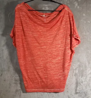 We The Free Knit sheer Top Orange Solid Round Neck Short Sleeve Size M thumbnail 1