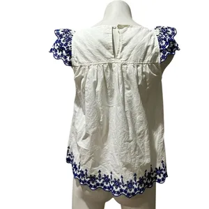 Madewell Women's Size 2 White Floral Embroidered Sleeveless Blouse thumbnail 6