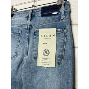 Risen Button Fly Cropped Flare Jeans Size 25 Distressed Light Wash Denim thumbnail 4