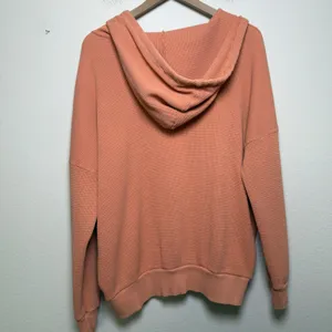 Free People FP Movement Women 100% Cotton‎ Hoodie Large Orange Waffle Knit thumbnail 10