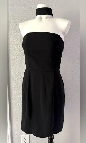 NEW $198 Amanda Uprichard Crepe Strapless Black Classic Choker Dress XS P thumbnail 1