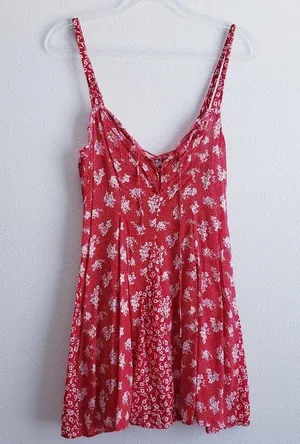 Free People Dont Dare Red Mixed Floral Mini Dress thumbnail 2