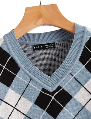 SheIn blue argyle Sweater thumbnail 4