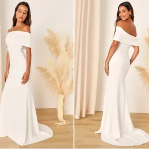 LULUS Bridal Wedding Chic Minimalist Mermaid Trumpet Off the Shoulder Gown thumbnail 4