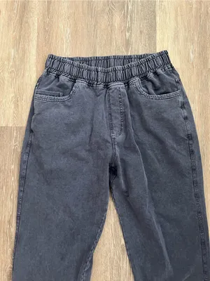 Zara Womens XL Jogger Charcoal Gray Washed Denim Pull On Straight Leg Jeans thumbnail 4