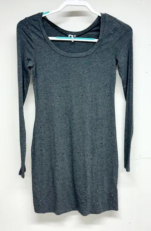 Splendid Long Sleeve Rhinestone Mini Grey Round Neck Dress Size XS‎ thumbnail 1