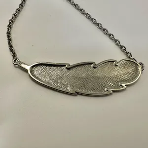 Silver tone feather pendant necklace thumbnail 5