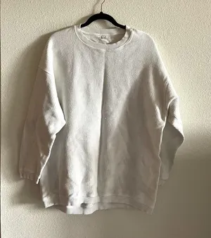Aerie White Ribbed Oversized Sweatshirt Medium M Crewneck Pullover thumbnail 1
