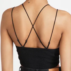 Free People Black Crochet Lace Strappy Crop Bralette Top Cami thumbnail 5
