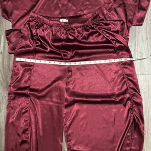 BB Dakota ,wine Red Satin Pajama Set – Silky 2-Piece Sleepwear. thumbnail 6