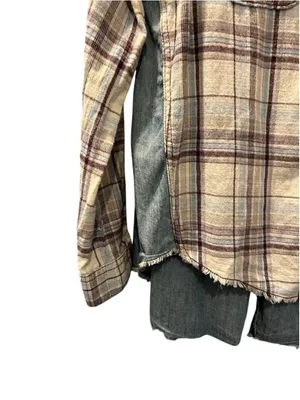 Free People Road Trip Getaway Plaid Flannel Denim Button Up Shirt Size Medium thumbnail 6
