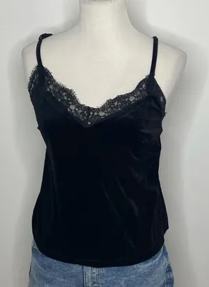 Forever 21- Black Velvet V-Neck with Lace Accent Top thumbnail 1