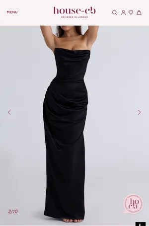 House of CB Adrienne Black Satin Strapless Corset Maxi Gala Dress thumbnail 2