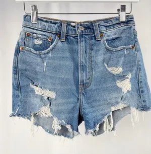 Abercrombie & Fitch The Mom High Rise Light Blue Distressed Denim Shorts 24‎ thumbnail 1