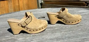 VERONICA BEARD Womens Suede Slip On Clogs‎ In Beige size 5 Hendrix Suede Buckle thumbnail 1