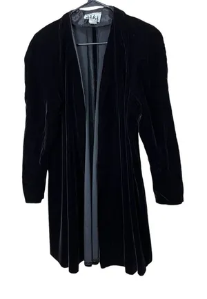 Vintage Karen‎ Lucas For Niki Black Velvet Swing Coat Size S thumbnail 1