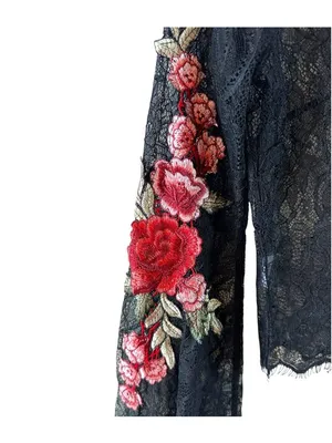 Forever 21 Black Lace Rose Embroidered Bell Sleeve Crop Top S Dark Fairy Goth thumbnail 3