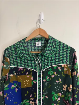 CAbi Bronco Western Eclectic Floral Patchwork Buttoned Boho Pajama Style Shirt M thumbnail 3