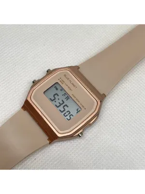 Digital quartz women watch 33mm rose gold multifunction, brown silicone running thumbnail 2