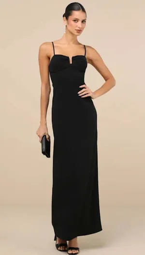 Lulus Romantic Existence Black Column Maxi Dress Size L thumbnail 14