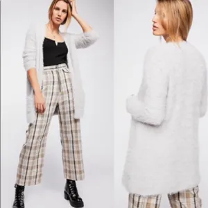 Free People Light Grey Super Soft Faux Fur Fuzzy Lounge Cardigan Sweater S thumbnail 2