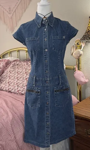 Y2K Tommy Hilfiger Classic Dark Blue Denim Shirt-Dress for Women thumbnail 1