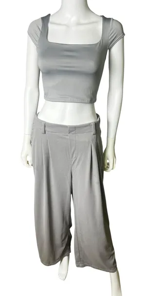 Halara Womens L Petite Gray Wide Leg Pants High RiseStretch NWT828092 PANTS ONLY thumbnail 1