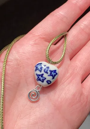 Handmade celestial porcelain heart bead & swirl unique boho fairy whimsical necklace🌙🌀🌟 thumbnail 3