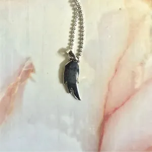 Silver tone half angel wing pendant necklace thumbnail 4