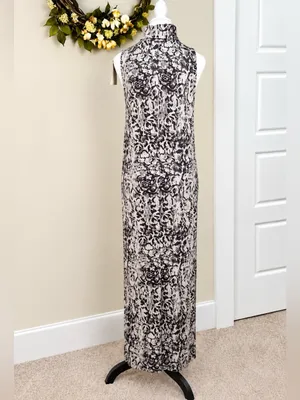 💥NWT Garnet Hill Python Print TENCEL Mock Neck Side Slit Maxi Dress Sz S💛 thumbnail 4