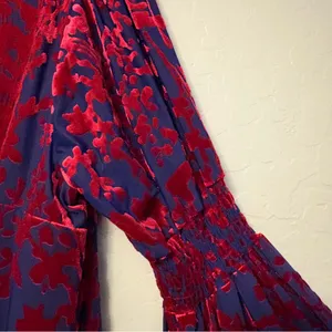 Vici blue and red floral velvet boho bell sleeve blouse size large thumbnail 9