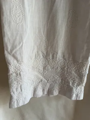 ZARA Pants Linen Wide-Leg White embroidered size 2 thumbnail 5