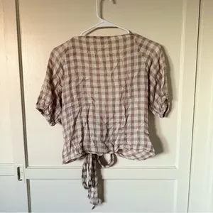 Madewell Beige Check Tie-Front Blouse thumbnail 3