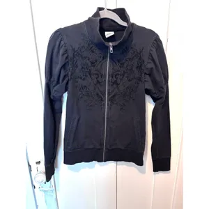 Vintage Y2K Harley Davidson Black Flocked Scroll Zip Sweatshirt M ✨ Biker Chic thumbnail 2