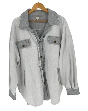 Altar’d State Women’s Reversed Sweatshirt Medium Gray Button Up Flannel Casual C thumbnail 1